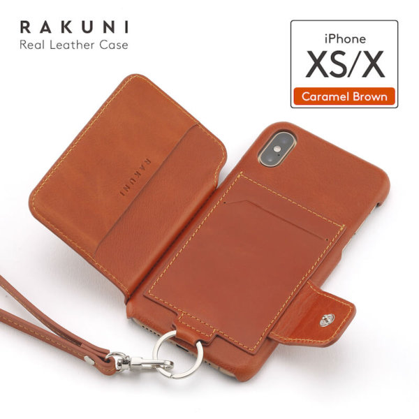 ラクニ（RAKUNI）iPhone XS iPhone X背面手帳ケース キャラメルブラウン（Caramel Brown）