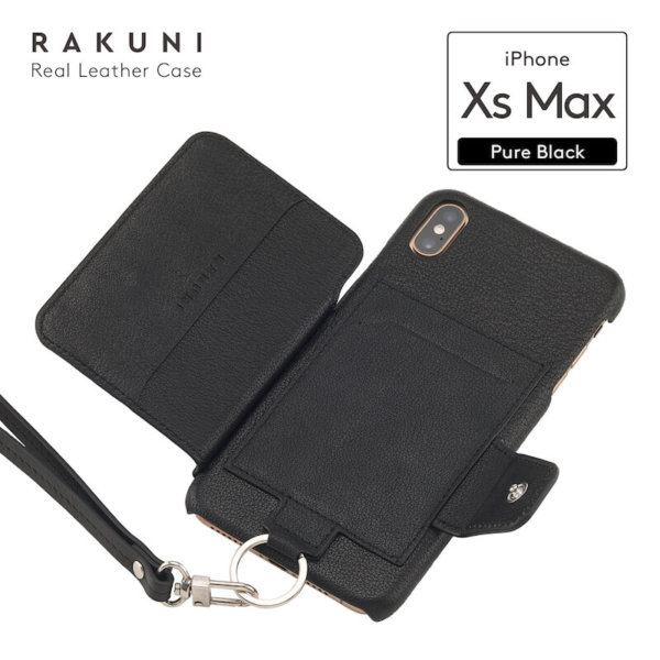 ラクニ（RAKUNI）iPhone XS Max 背面手帳ケース ピュアブラック（Pure Black）