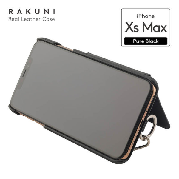 ラクニ（RAKUNI）iPhone XS Max 背面手帳ケース ピュアブラック（Pure Black）