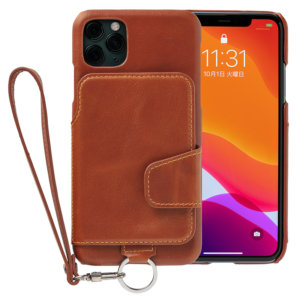 RAKUNI iPhone11promax用 iPhoneケース ブラウン 茶 本革 レザー 高級 財布、背面手帳型、背面フリップ、背面ポケット、便利、人気、モデル、インフルエンサー