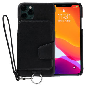 RAKUNI iPhone11promax用 iPhoneケース ブラック 黒 本革 レザー 高級 財布、背面手帳型、背面フリップ、背面ポケット、便利、人気、モデル、インフルエンサー
