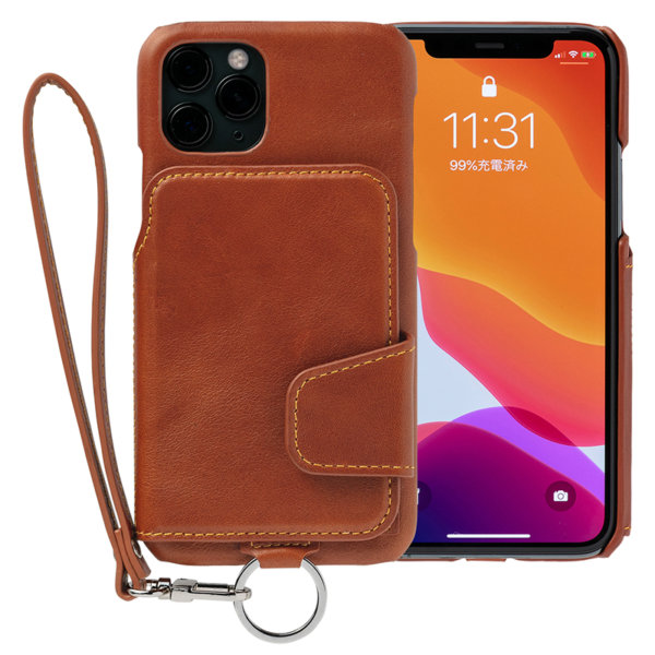 RAKUNI iPhone11Pro用 iPhoneケース ブラウン（茶）財布、背面手帳型、背面フリップ、背面ポケット、便利