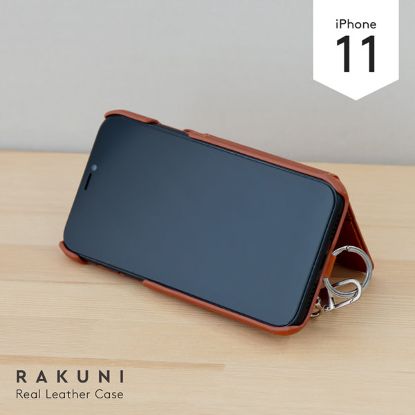 RAKUNI iPhone11用 iPhoneケース 本革 レザー 高級 財布、背面手帳型、背面フリップ、背面ポケット、便利、人気、モデル、インフルエンサー