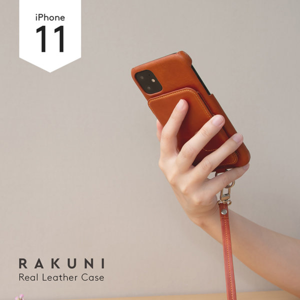 RAKUNI iPhone11用 iPhoneケース 本革 レザー 高級 財布、背面手帳型、背面フリップ、背面ポケット、便利、人気、モデル、インフルエンサー