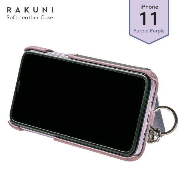 RAKUNI iPhone11用 iPhoneケース 背面ポケット 財布 財布一体 背面手帳型 背面フリップ 便利 人気 モデル インフルエンサー 紫 パープル
